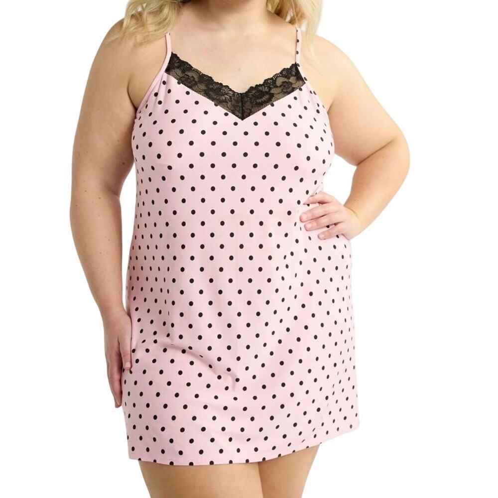 Joyspun Women’s Dreamy Soft Collection Pink Black Lace Chemise Nightgown Plus 3X